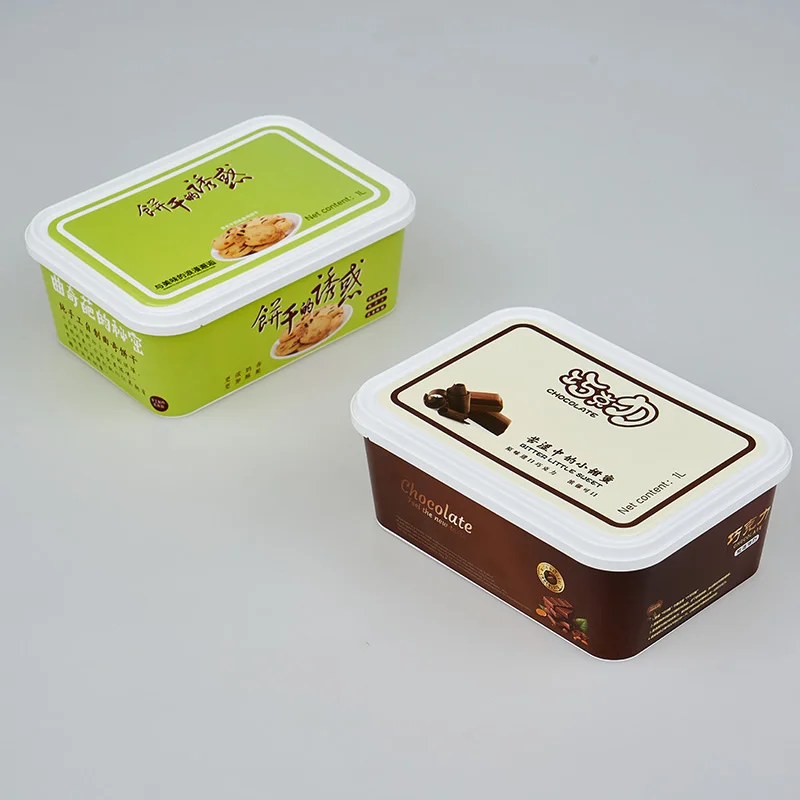 custom printed square shape plastic cookies cup with IML lid Free Snack Storage Container Box Food Grade Portable