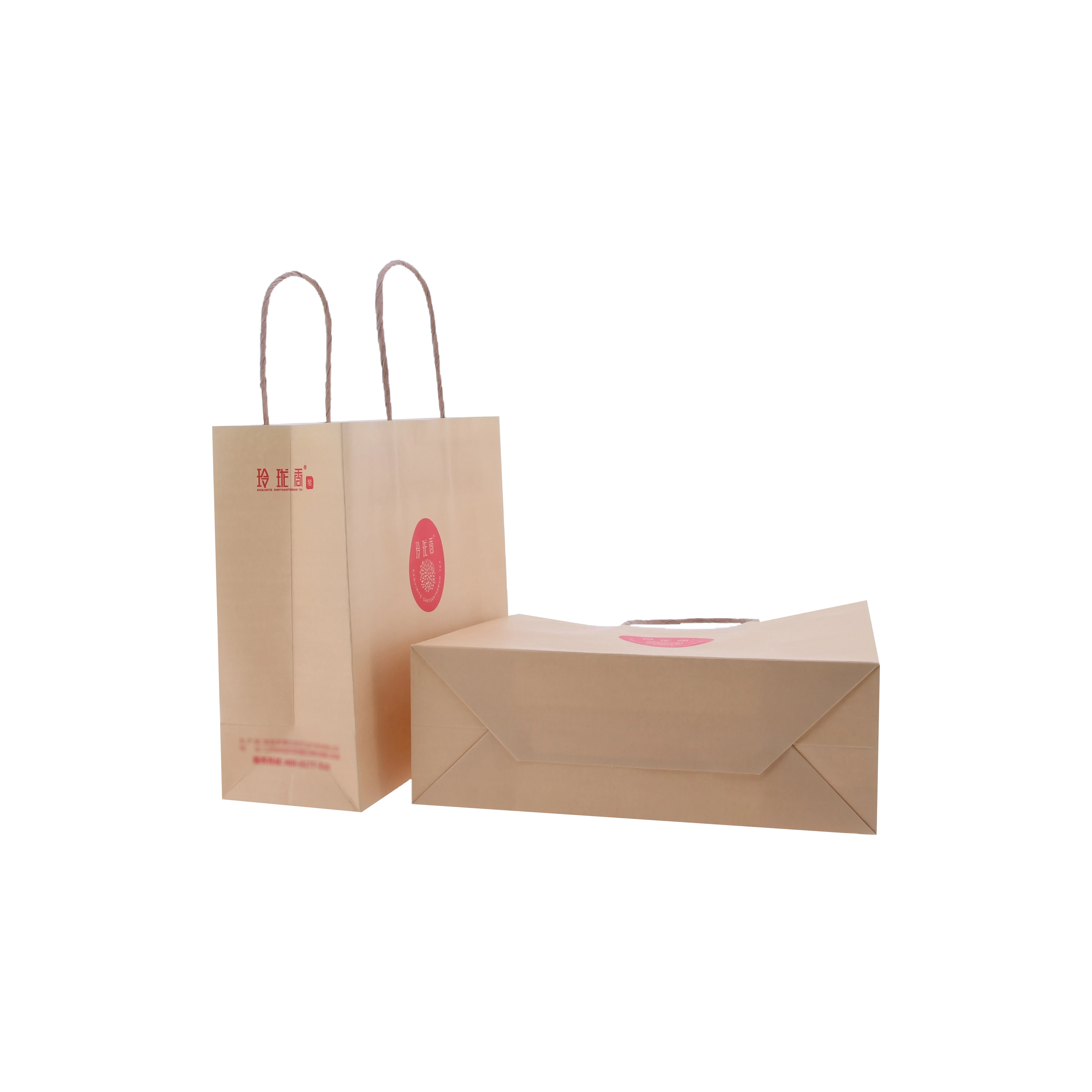 Luxury Plain Square Khaki Paper Shopping Business Bags By Automatic Machine For Takeaway Sunglass And Shoes