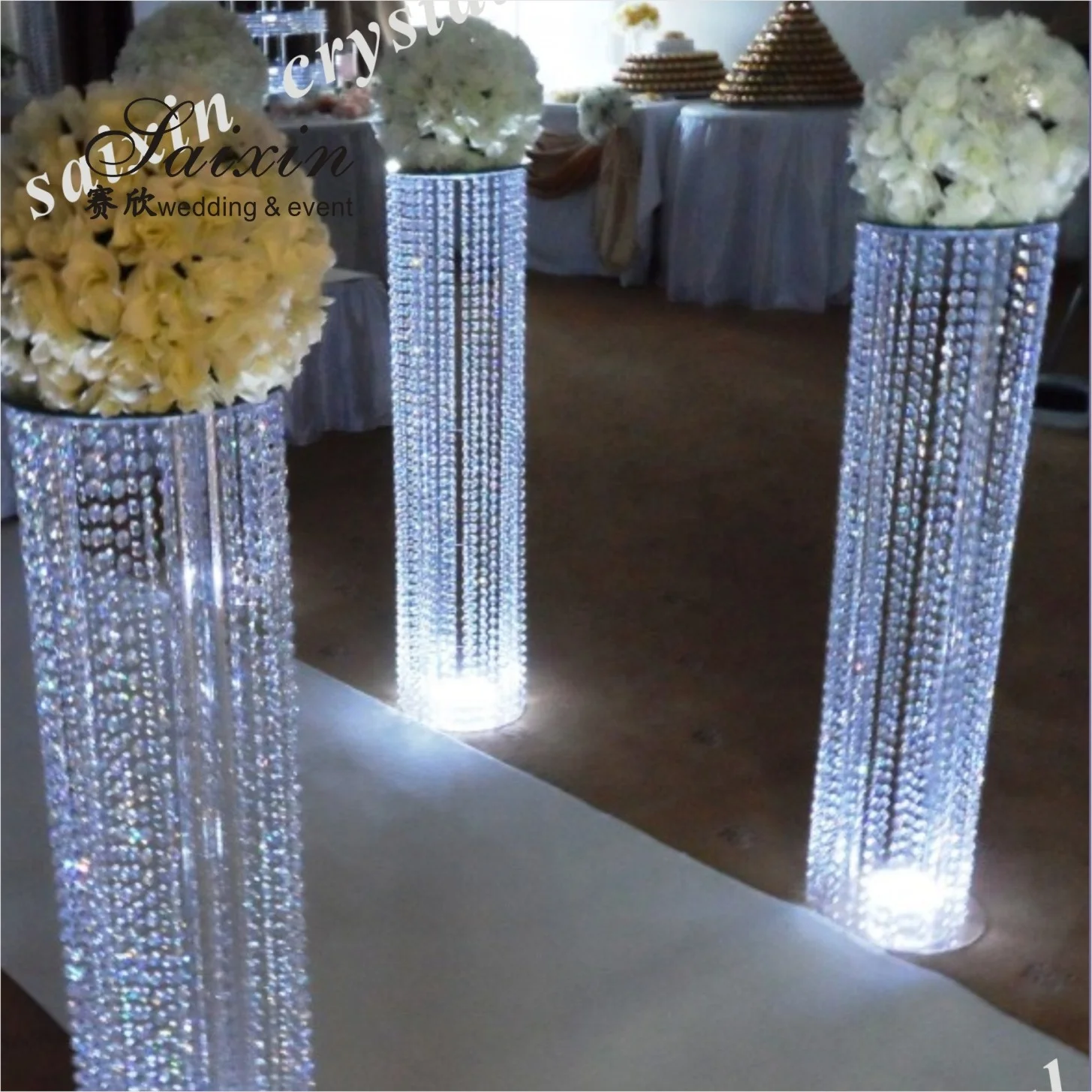 Hot sale wedding event decor led light crystal walkway pillar
