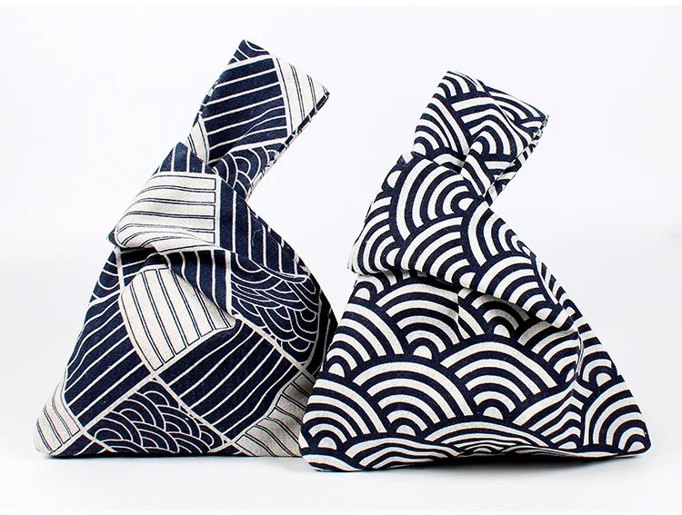 Eco Mini Portable Japanese Style Wrist Pouch Bag Sleeve Knot Cotton Canvas Simple Wrist Knot Bag Women