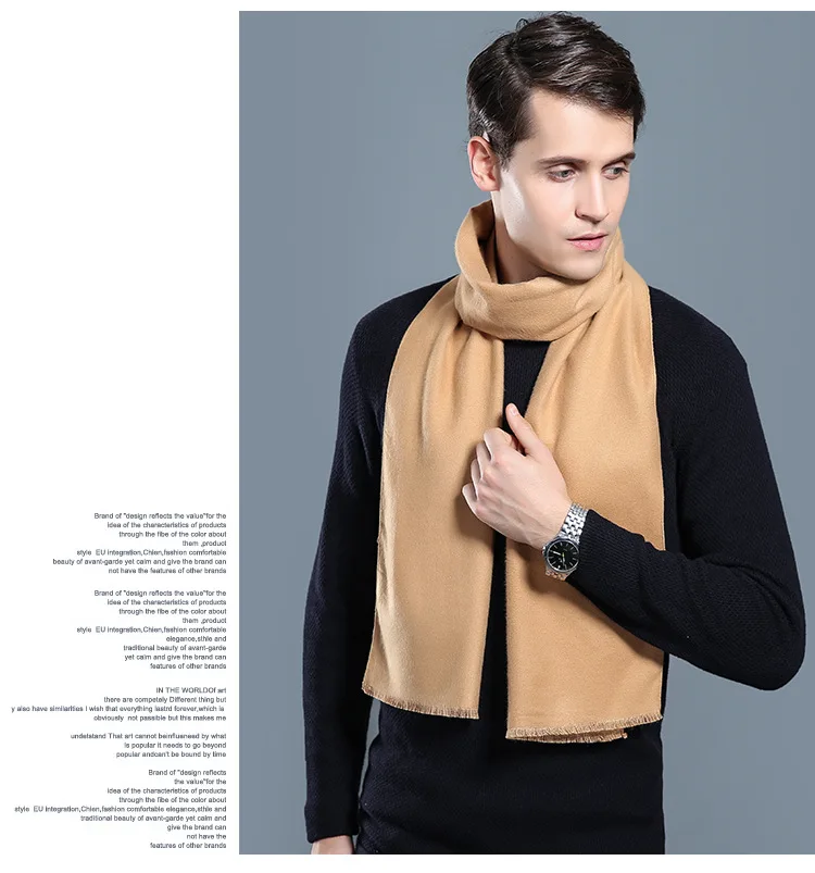 High Quality Soft Cashmere Feeling Long Fashion Men Thick Winter Pashmina Scarfs Wholesale Polyester Shawl with Short Tassels