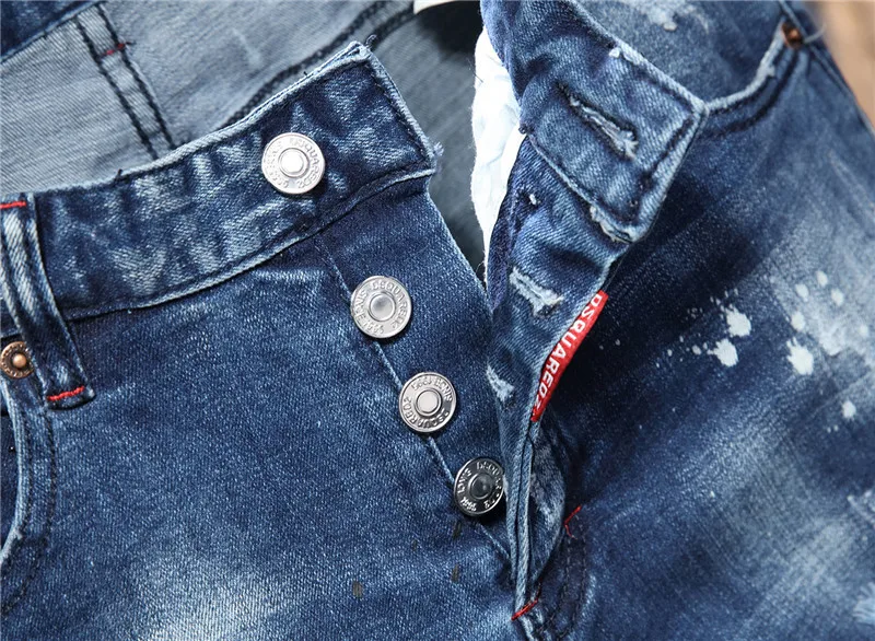 DQS2 Light Blue  hole brand slim fit elastic Khmer red tie cloth fashion paint D2