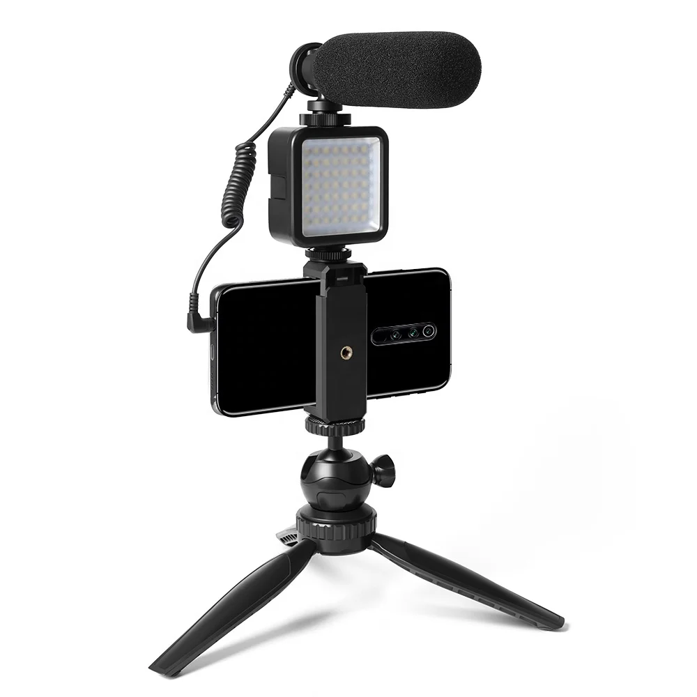 
Studio Mic Desktop Handheld Microphone with LED Light for Camera Record Vlog Communication Video 