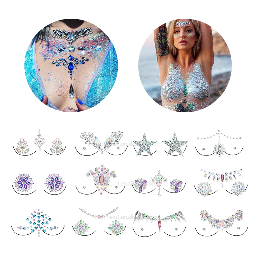 Tattoo Hair Gem Stickers Rhinestone Hair Jewels Stickers Wholesale Self Adhesive Face Eye Crystal for Party Makeup Acrylic