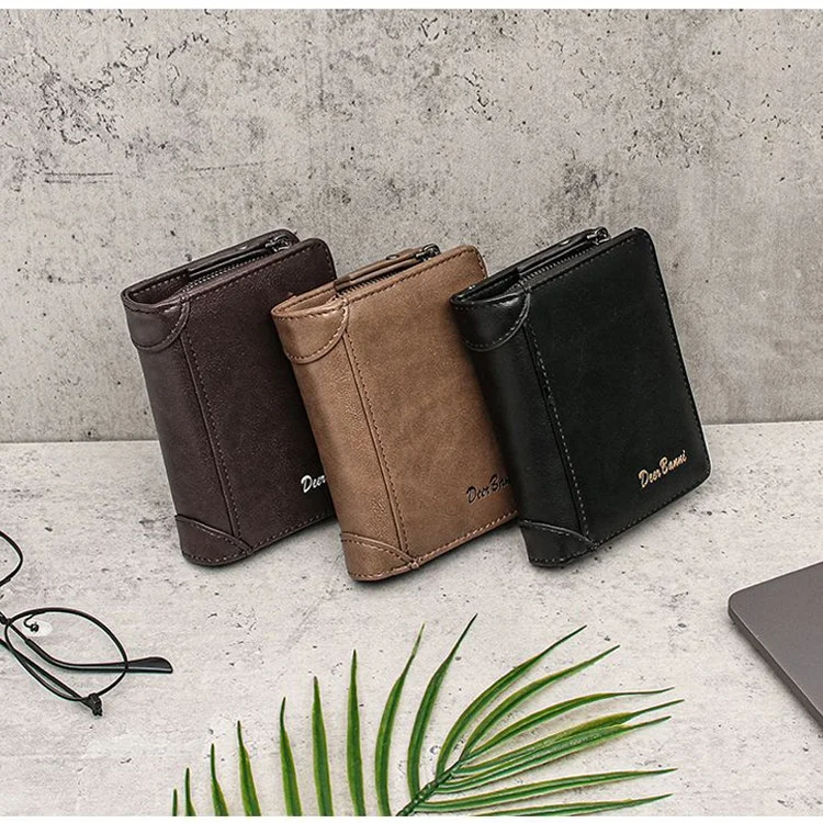 
wholesale European style Business Short zipper key card wallet leather wallets men 