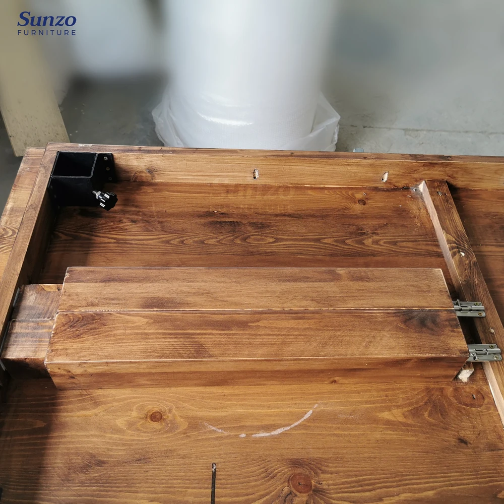 Modern Luxury Antique Pine Wood Farm Table Set Folded Design Metal Iron Wedding Dining Party Kitchen Bar Living Room Use Events