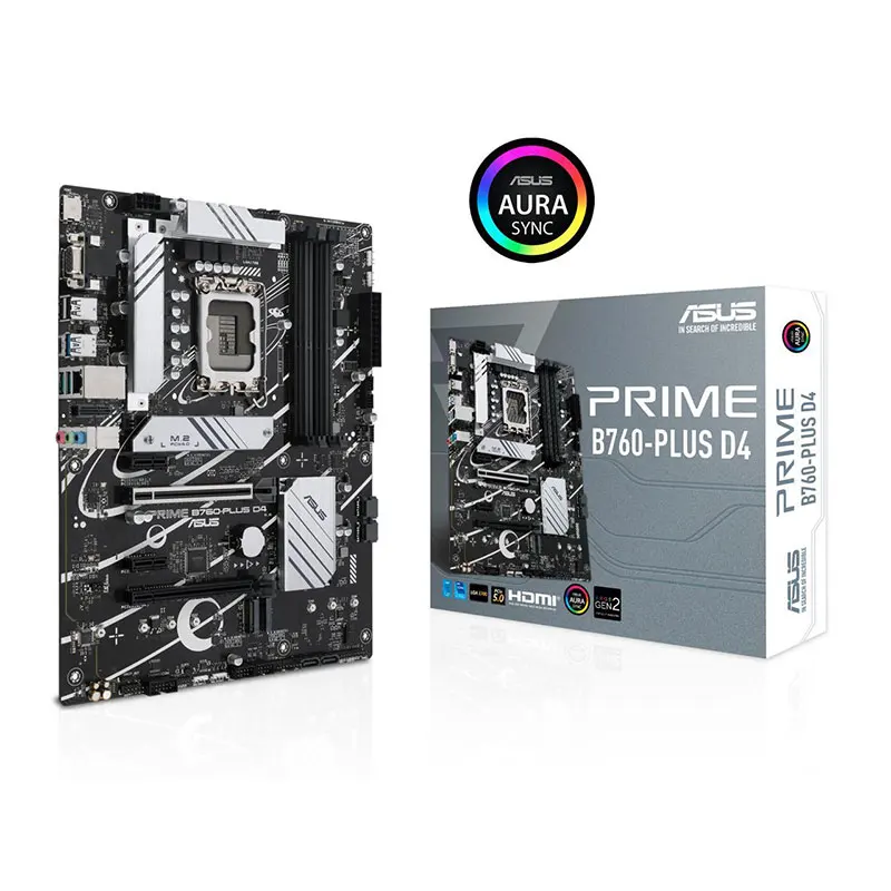 Prime B760-PLUS D4 (13th and 12th Gen) LGA 1700 ATX motherboard with PCIe 5.0 three PCIe 4.0 M.2 slots DDR4