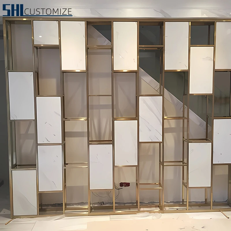 Foshan manufacturer Decorative glass office partition wall separating  indoor metal frame  Stainless Steel screens
