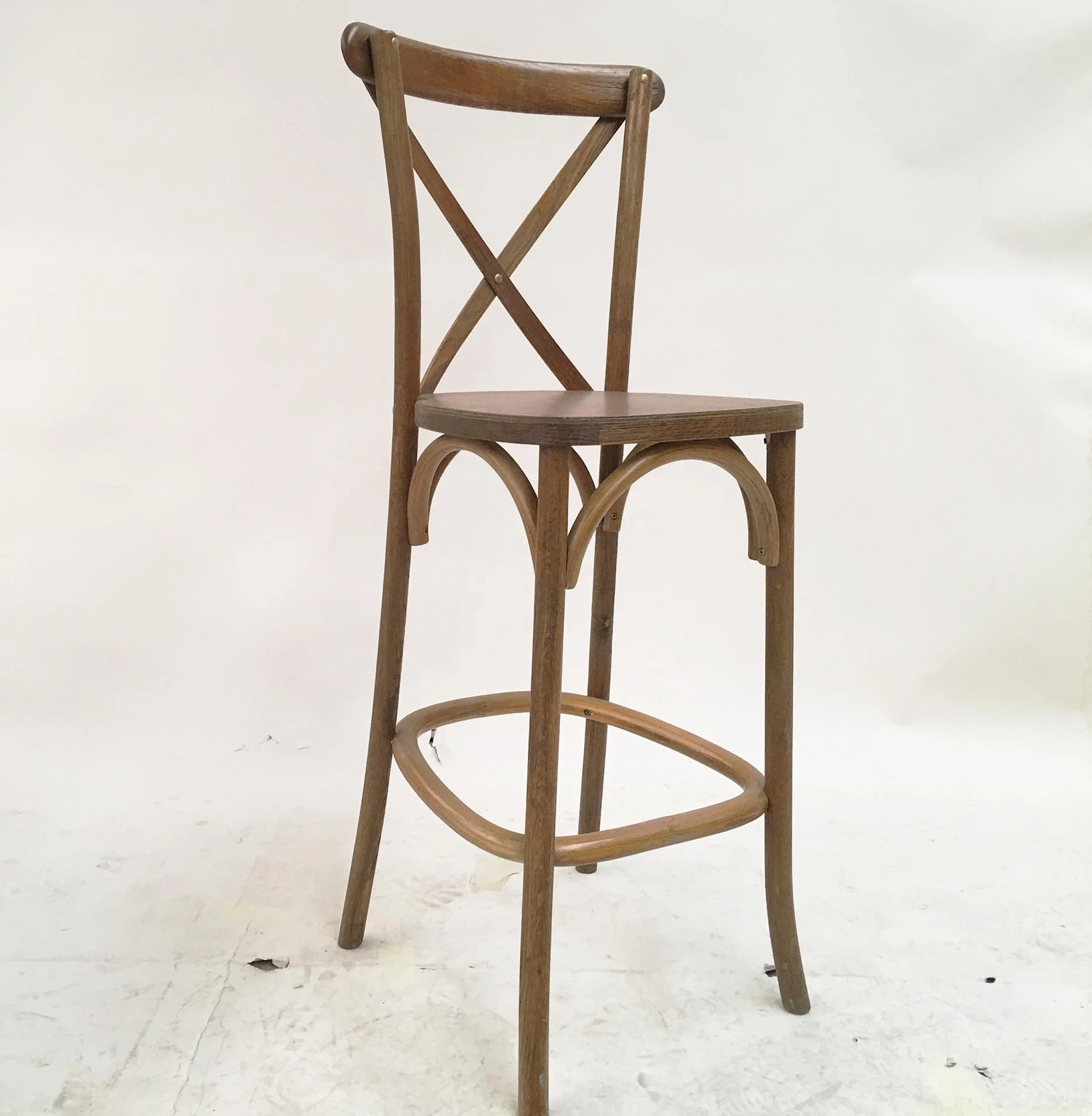 Event and Home Decor restaurant Cafe wood cross back barstool 24 in.Brown Counter Stool with Back and Cane Seat
