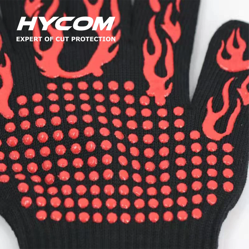 932F 500 degrees Heat resistant gloves BBQ grill oven mitten silicone aramid  heat fire-proof gloves Extreme heat proof gloves