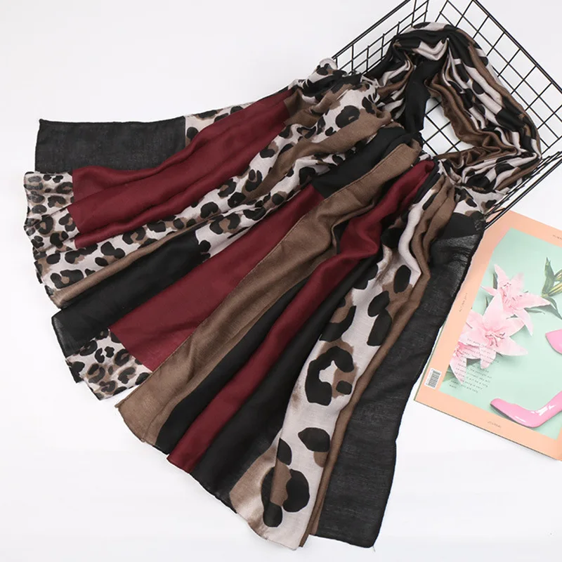 Fashion Women Autumn Scarves Wrap Pashmina Striped Geometric Long Shawl Leopard Print Cotton Scarf