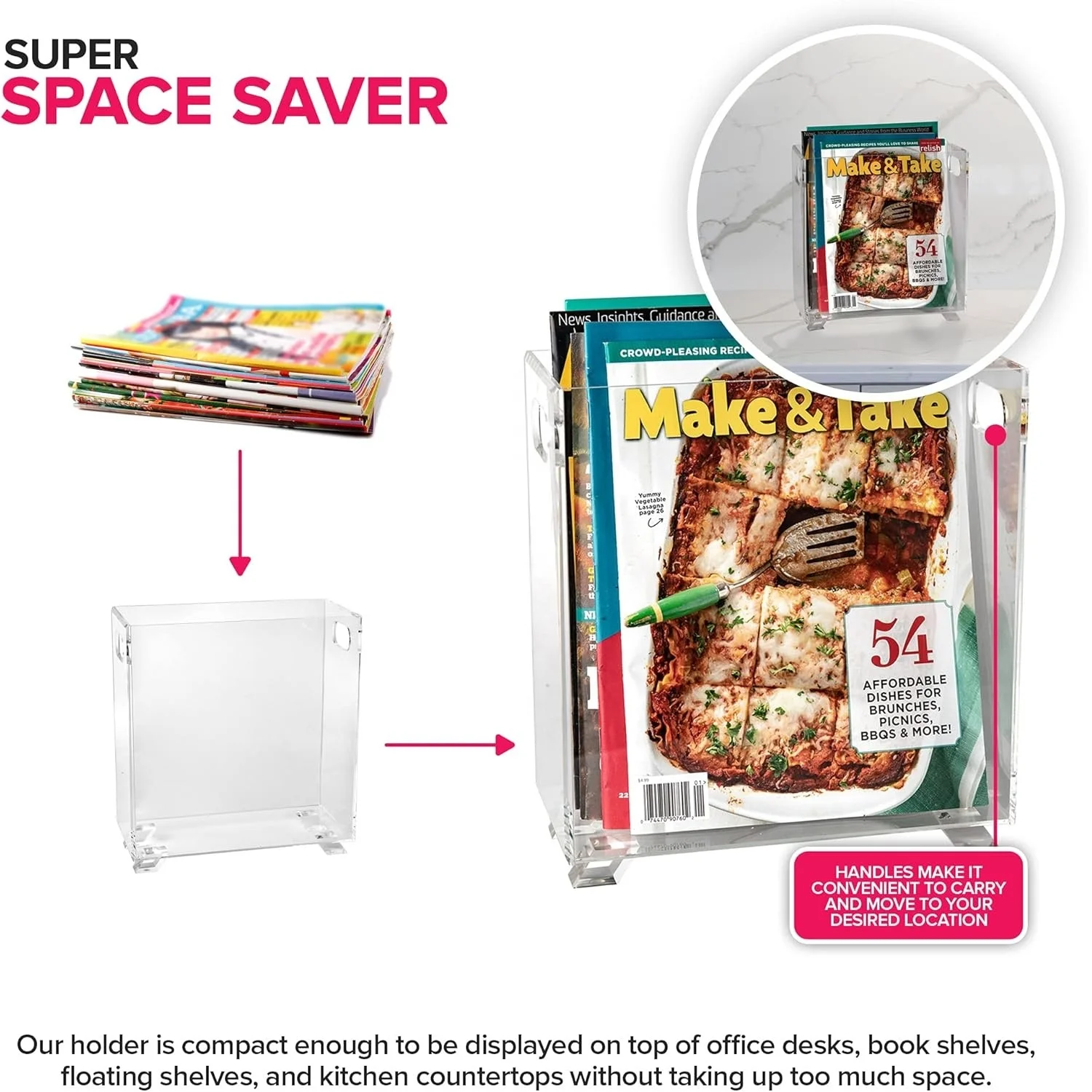 Crystal Clear Acrylic Magazine Holder Shatterproof Open Top Space Saver Magazines Publications Office Desk Reception Waiting