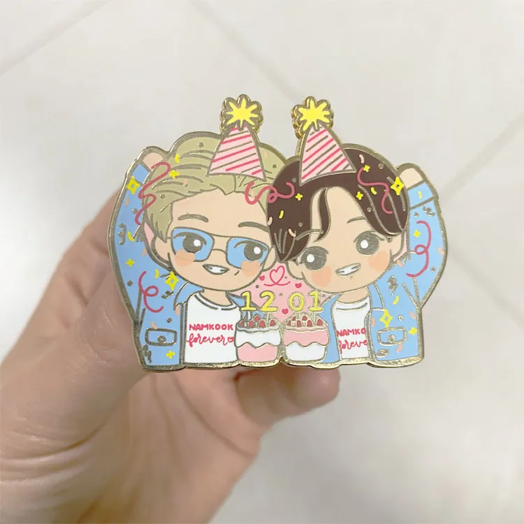Custom gold bt21 nickel kpop hard enamel pin custom cartoon brooch metal badges pins