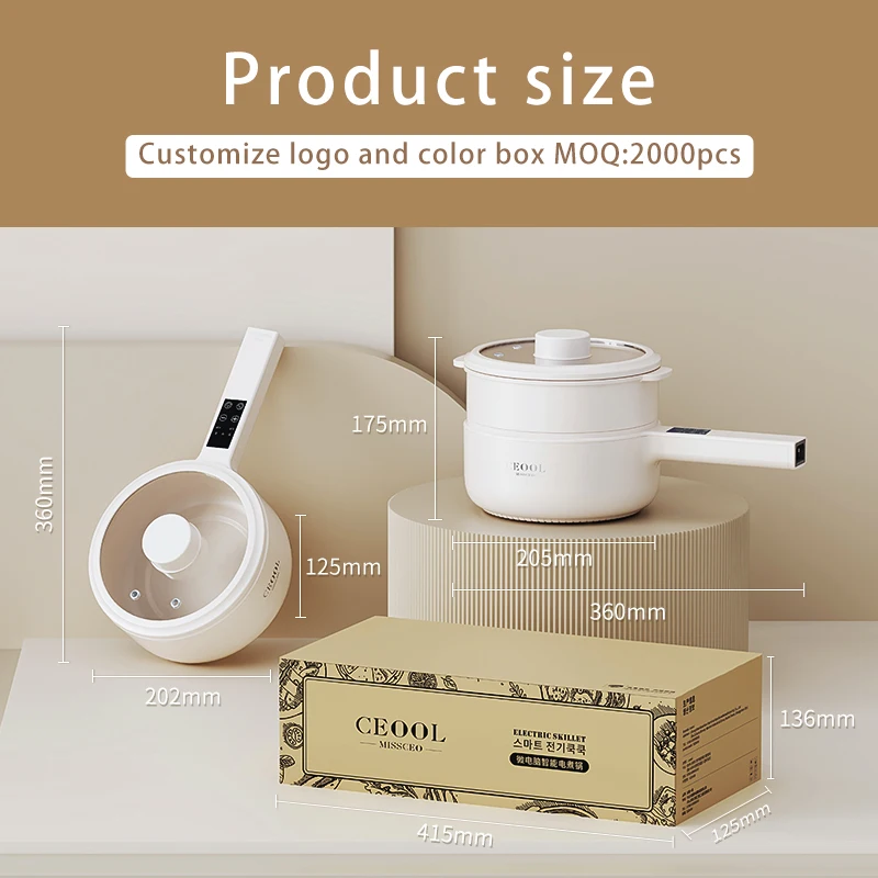 Top Quality Electric Cooker Frying Pan Electric Skillet Intelligent Cooking Pot Preset Timing Cookware Set Stainless Steel Round