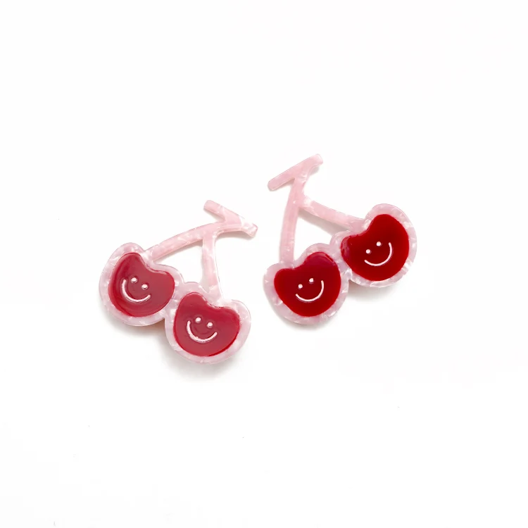 CANYUAN Japanese and Korean style pink red smiley cherry acetate hair claw cute girl ponytail mini hair clip customization