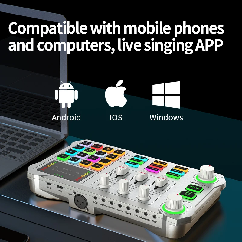 2023 White New Live Sound Card Live Studio Sound Card  Home KTV Stage Performance Conference