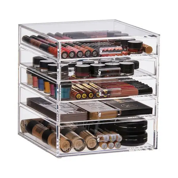 Acrylic Cosmetics Organizer Box with 5 Drawers Clear Acrylic Jewelry Chest with Drawers