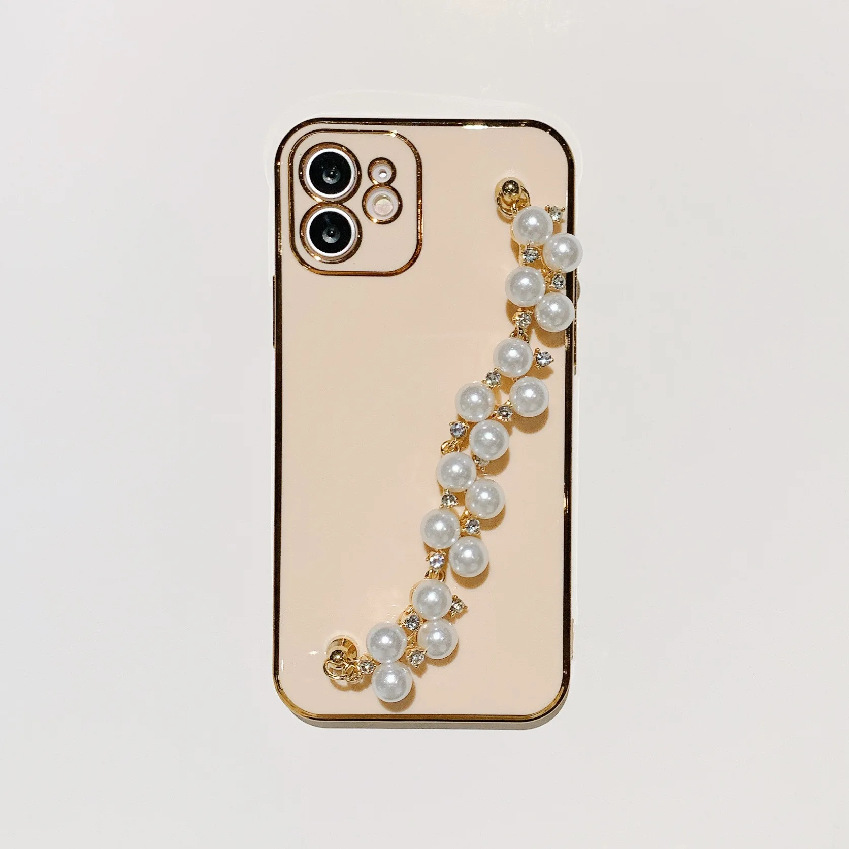 electroplate Pretty Camera Protector Flower cover Diamond Stone Pearl Bracelet Phone Case For iPhone 11 12 14 13 Pro Max Cases