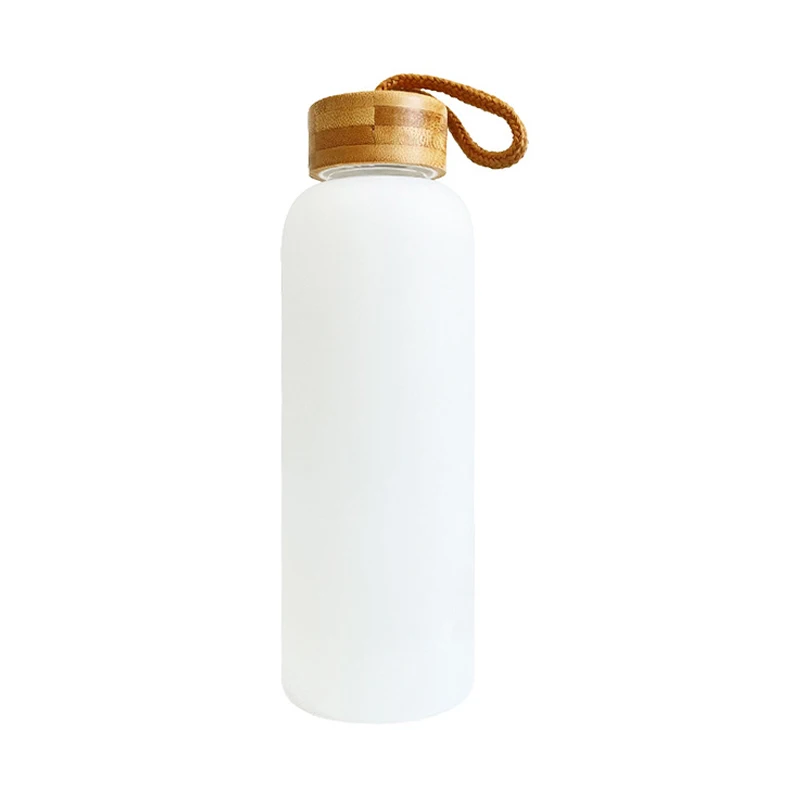 Sublimation Colored Frosted 20oz 750ml Glass Water Bottle With Bamboo Lid