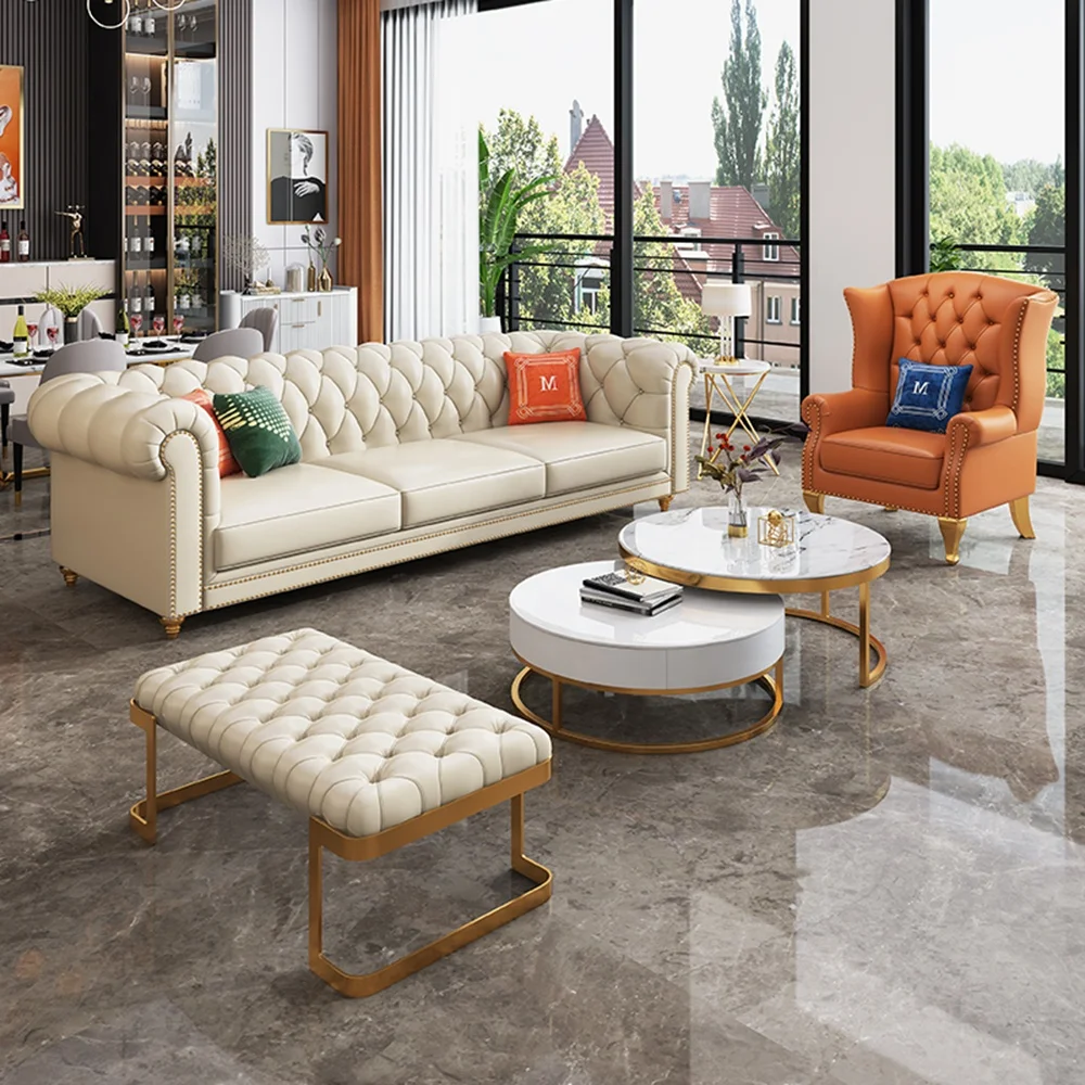 Fashionable And Minimalist Leather High Back Design Comfortable Living Room Sofa Commercial Leisure Sofa