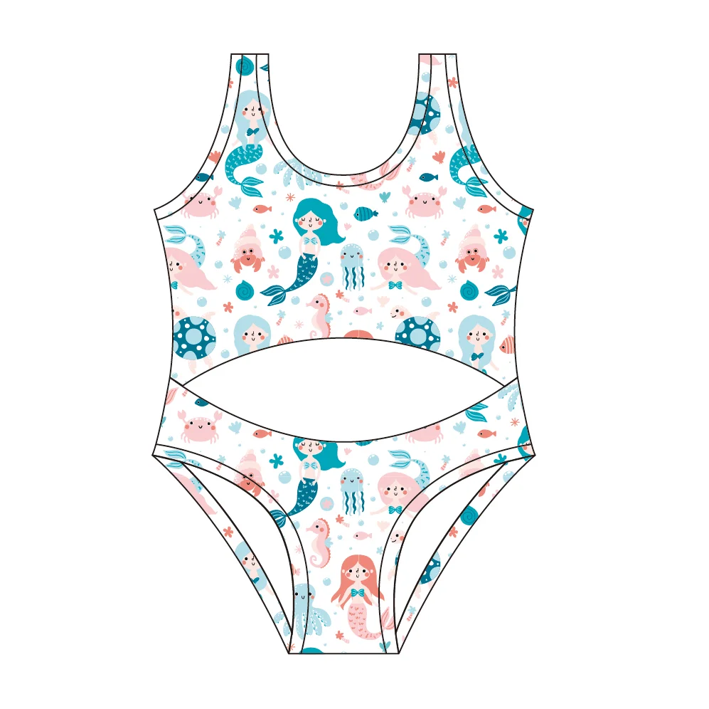 Miranda High waist custom print sleeveless two piece swimsuit girl children bikini toddler baby swimwear