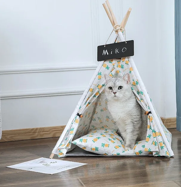 Breathable Tepee Frame Travel Hous Cave Bed Indoor Tent Pet Large Tower Wood Cat Dog House