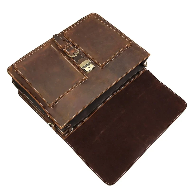 Vintage Cowhide Leather Travel Messenger Office Crossbody Bag Laptop Briefcase Computer College Satchel Bag For Men