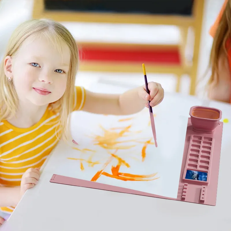 School Children Kids Suction Cup Reusable Silicone Drawing Pad Mat With Folded Cup Art Silicone Painting Mat