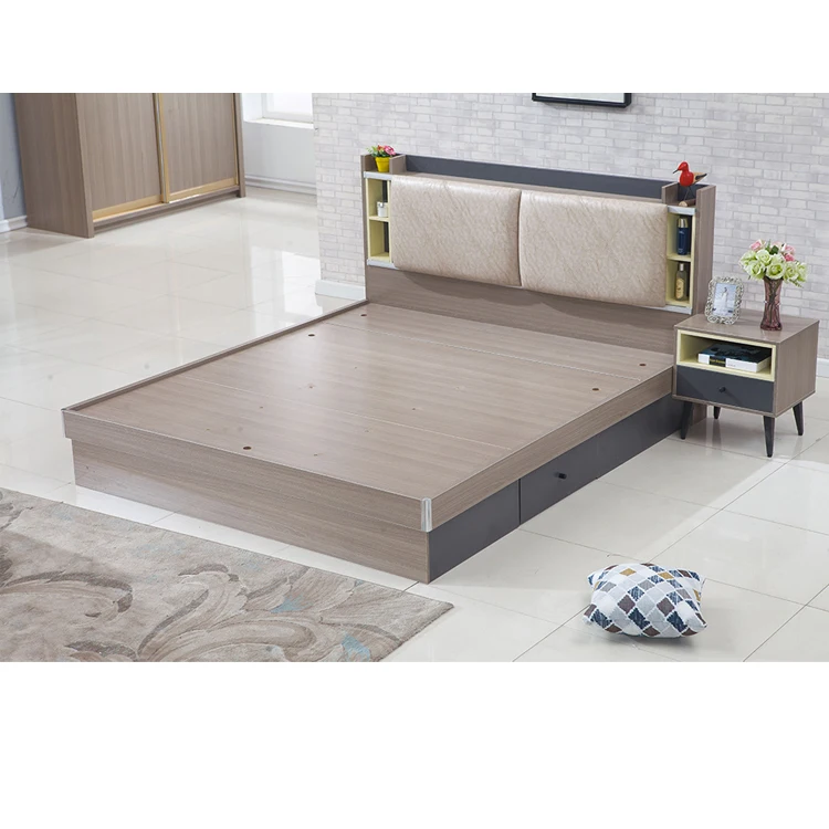 Competitive price MDF Wood Double Bed Design With Box