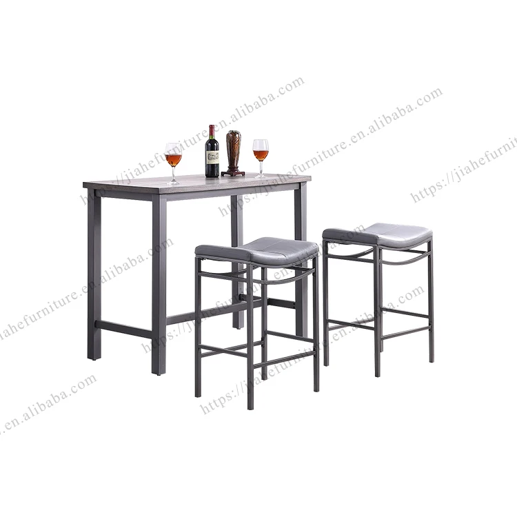 
modern bistro pub cafe restaurant home grey wooden metal tempered glass high bar table and chair set 