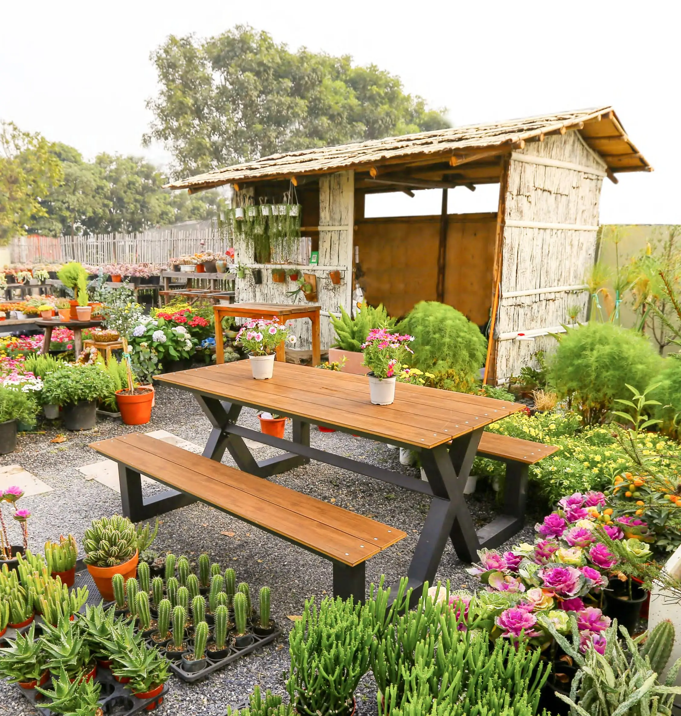 restaurant commercial mall public area WPC top aluminum frame waterproof strong outdoor dining area beer table chair set