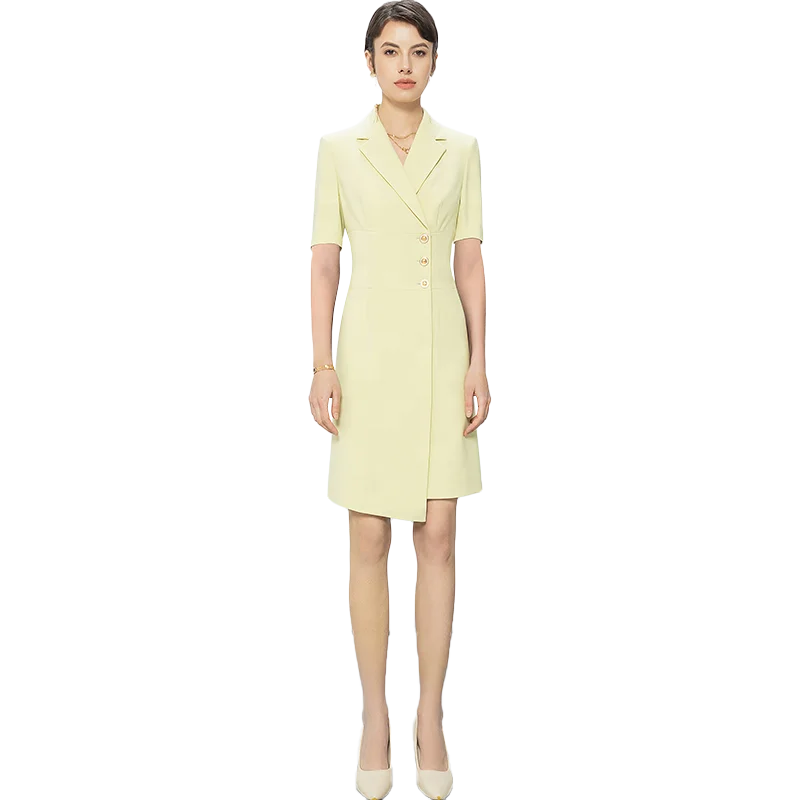 Factory Wholesale Plus Size Women Career Dresses for Office Work Formal Short Sleeve Dress for Ladies