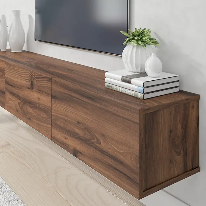 HOMEFIELD Wholesale Custom Wooden Floating TV Stand Wall Mounted Media Console