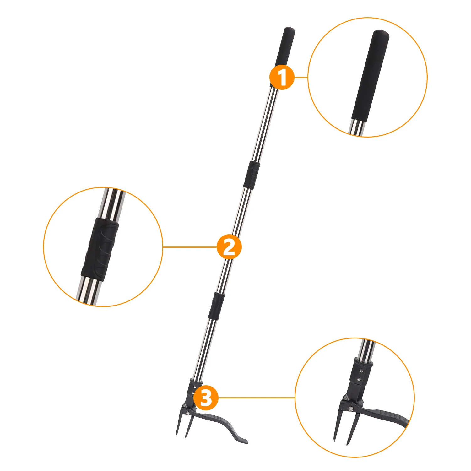 Three-section Heavy Duty Stand Up Foot Stainless steel Claw Weed Garden Hand Tools Weeding Puller
