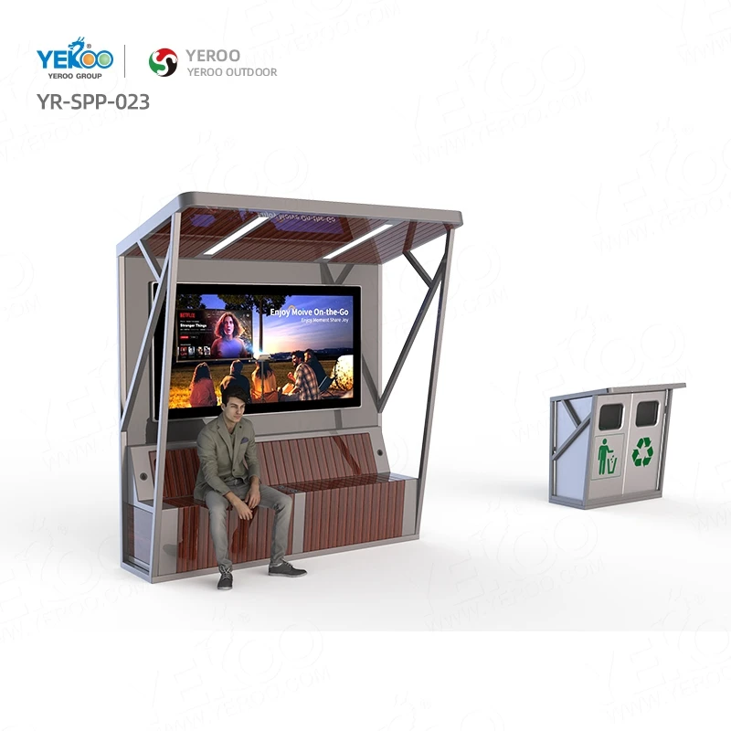 Outdoor Taxi Waiting Station Street Bench with Solar Panel Roof