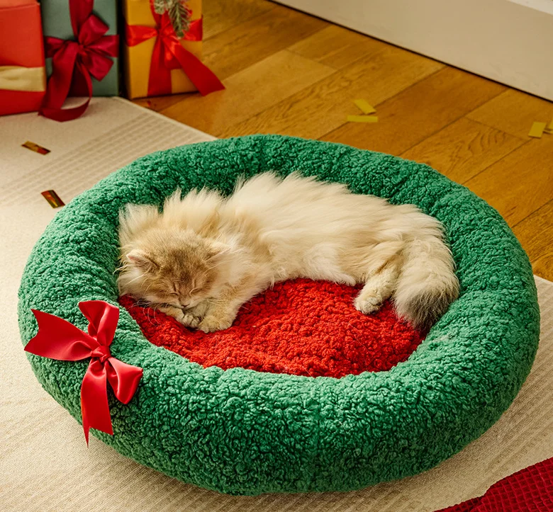Christmas Cat Bed Comfortable House Tent Cave Solid Pattern Breathable for Indoor Pets and Small Dogs
