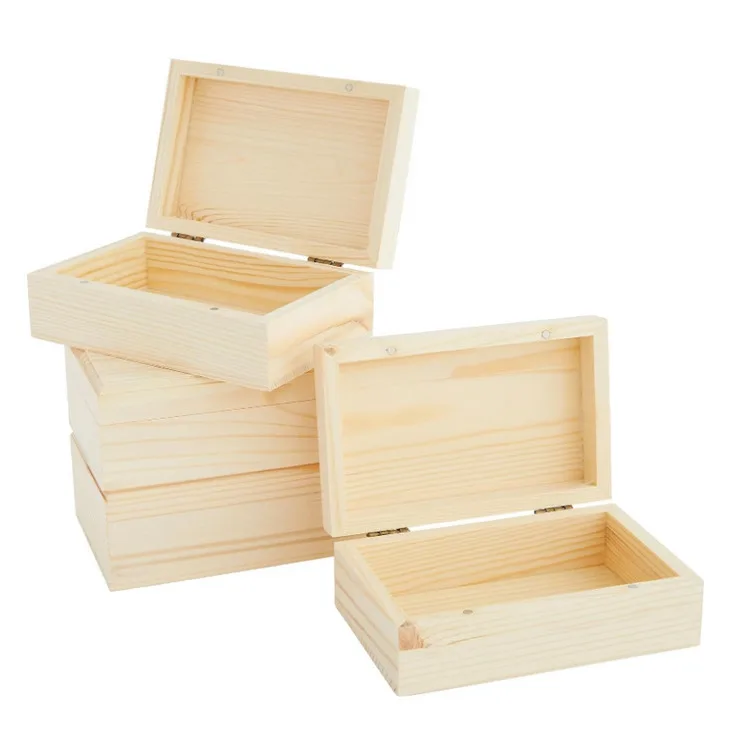 Customization 4 Pack Small Unfinished Wood Boxes For Crafts With Hinged Magnetic Lid