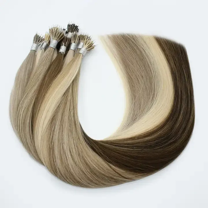 High quality human hair Russian double drawn nano ring hair wholesale extension in stock straight nano ring hair extensions