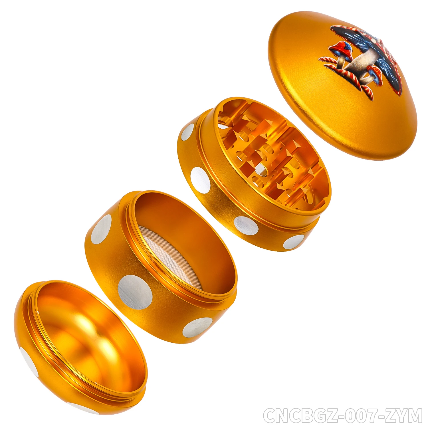 Wholesale Custom Logo OEM Aluminum Alloy Metal Mushroom Shaped Green Pink Red Color 4 Parts Herb Grinder Pepper Mill Crusher