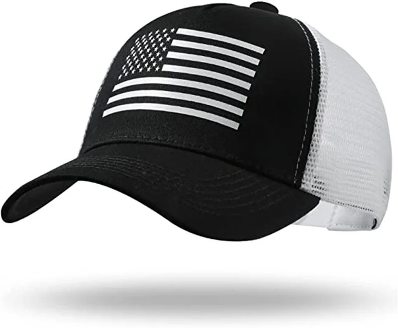 Custom American Flag Trucker Hat Snapback Hat for Men Women  Breathable Mesh Side Adjustable Fit  for Casual