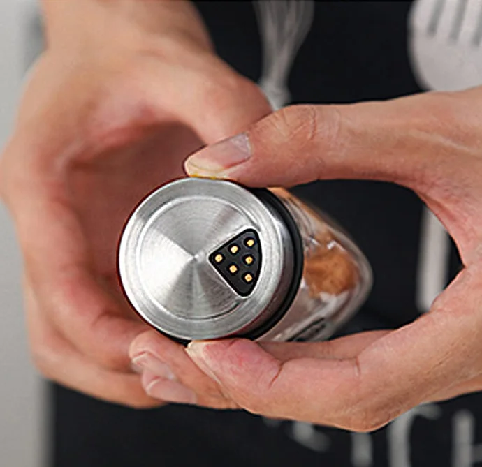 6-Jar Seasoning Organizer Holder 360° Rotation Shelf Tower Set with 6 Glass Spice Refill Containers Jars