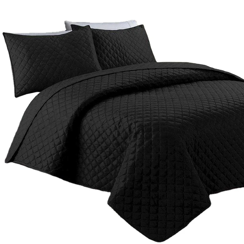 Grid Style Plain Color Polyester Ultrasonic Queen Size Quilt Quilted Material