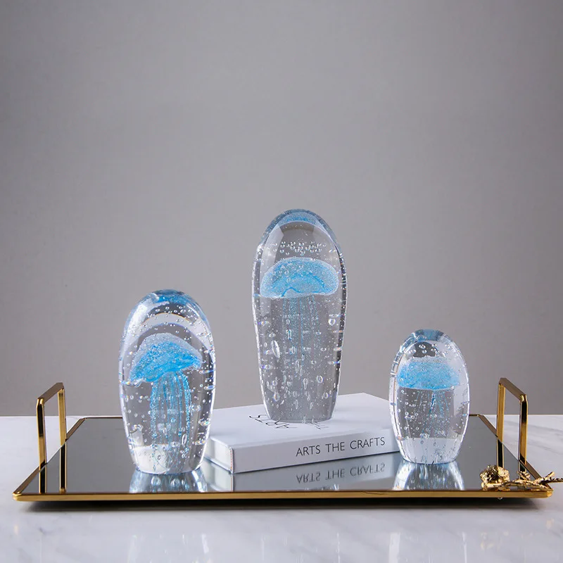 European Home Decor Jellyfish Clear Coloured Glazed Glass Crystal Abstract Objects Sculpture Ornaments For Table Decorations