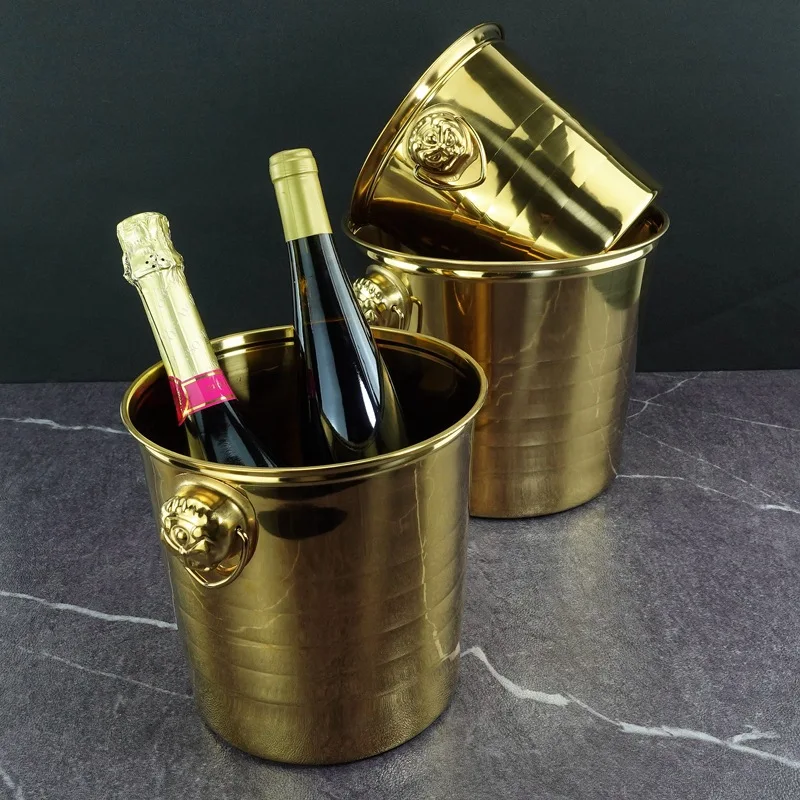 Tiger Head Party large Stainless Steel 6 bottle service 15l Champagne camping Heinek brass gold ice bucket