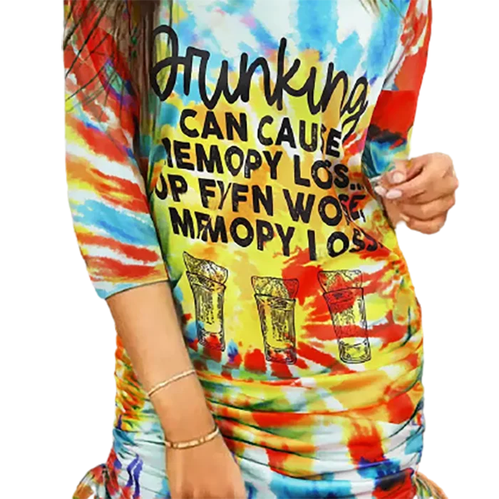 Пользовательские модные повседневные платья с принтом с коротким рукавом платье толстовка женская галстуком-бабочкой платья tie-dye