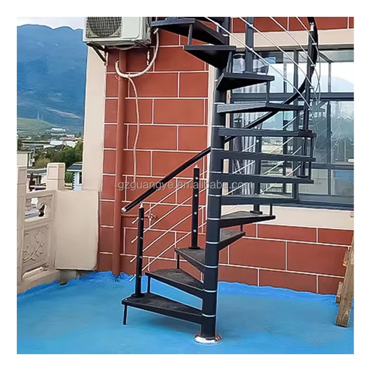 Yeguang good quality wooden steel spiral stair case modern black outdoor spiral stairs