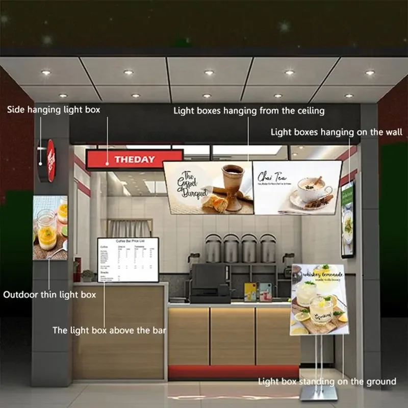 Wall Display Board Led Aluminum Frame Menu Square 24'x36' Slim Led Display Light Box Frame Wall Advertising Light Boxes