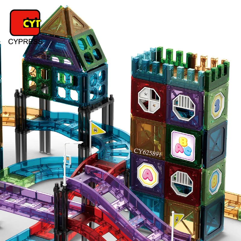 Hot Sales 131Pcs Colorful Magnetic Sheet Toys Kids Educational Car track Theme Magnetic Tiles Block For Children