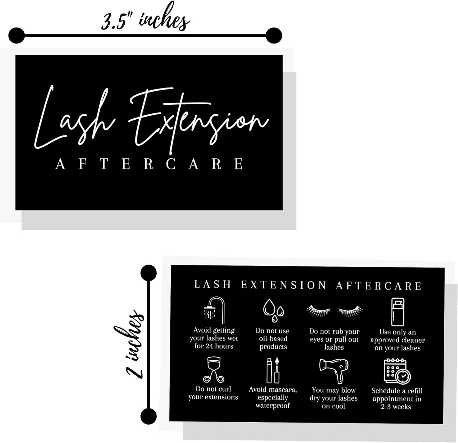Custom Lash Aftercare Extension Cards,White and Black How to Care for Your Extensions lash Artists Hand to customers