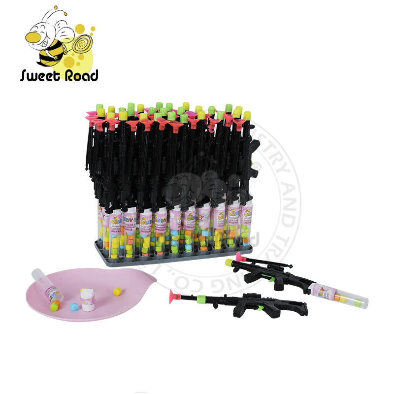 Halal Hot Sale Promotional Black Plastic Cartoon Gun Toy Candy
